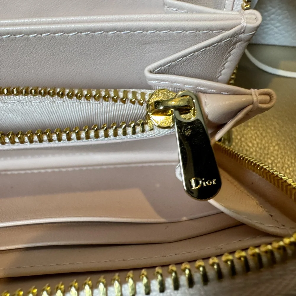 Dior Quilted Cannage Leather Zip Wallet in Pale Pink with Gold Hardware, NWOT